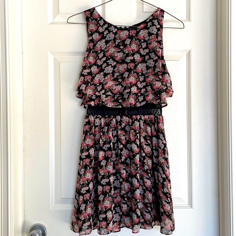 Floral dress with sheer lacy midriff
